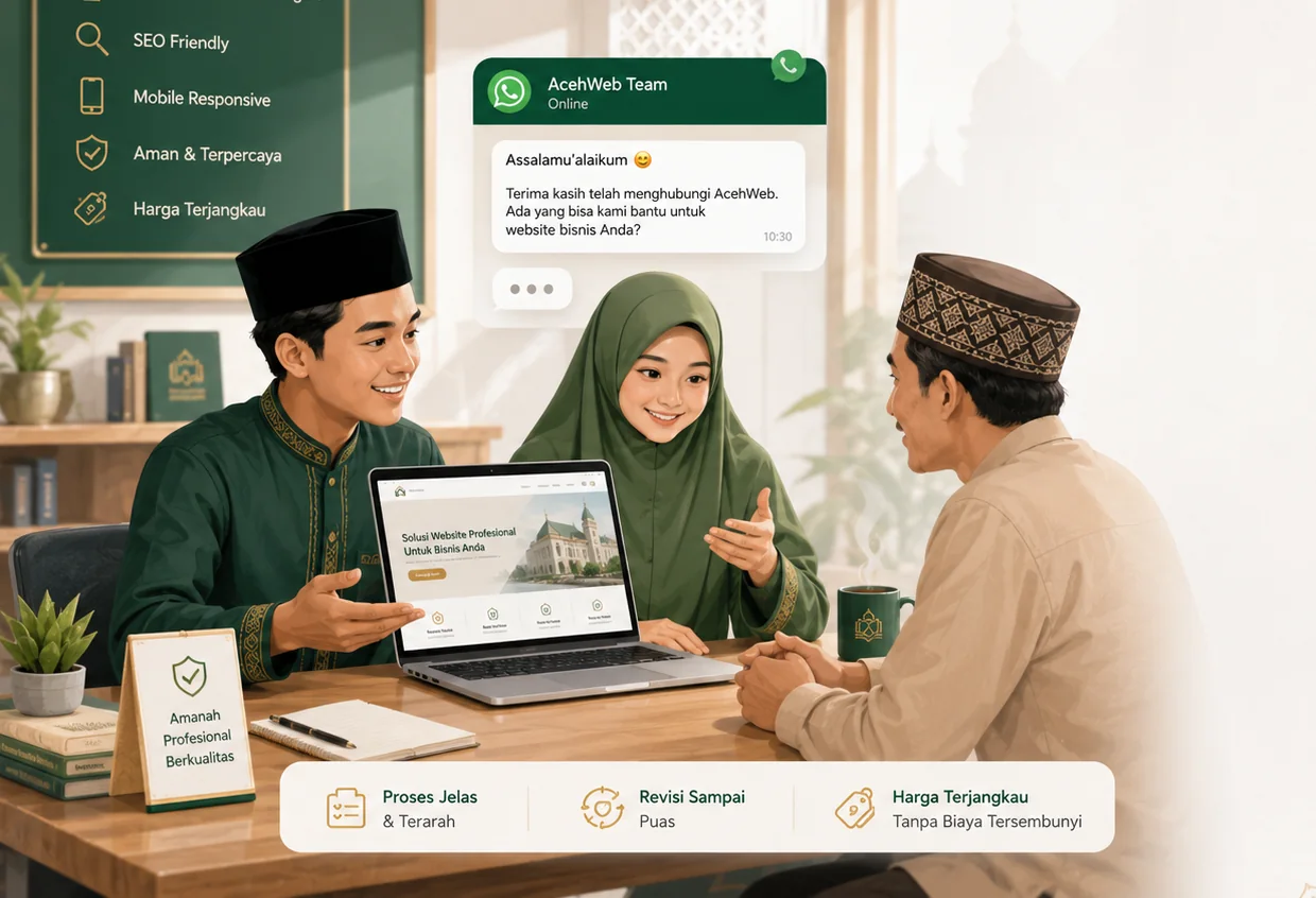 Tim AcehWeb melakukan konsultasi pembuatan website dengan pelanggan
